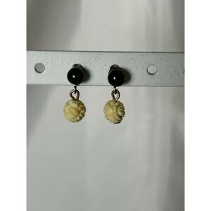 Vintage Jadeite & Carved Beaded Post Earrings